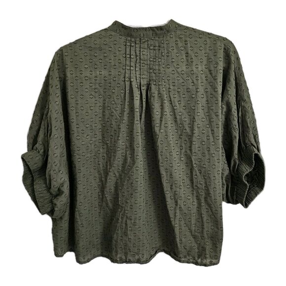 India Collection Emerson Fry Mandarin Collar Top OS Moss Organic Cotton Weave - Picture 7 of 9